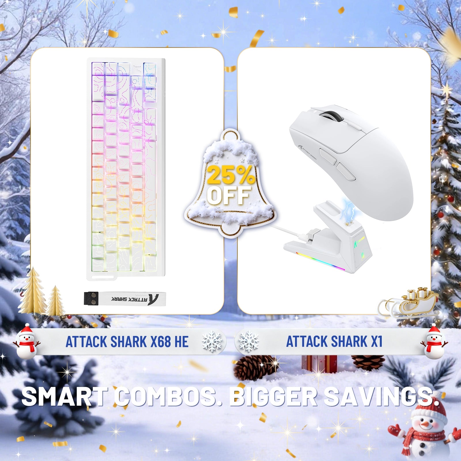 Pack clavier à déclenchement rapide ATTACK SHARK X68HE + souris de jeu sans fil X1