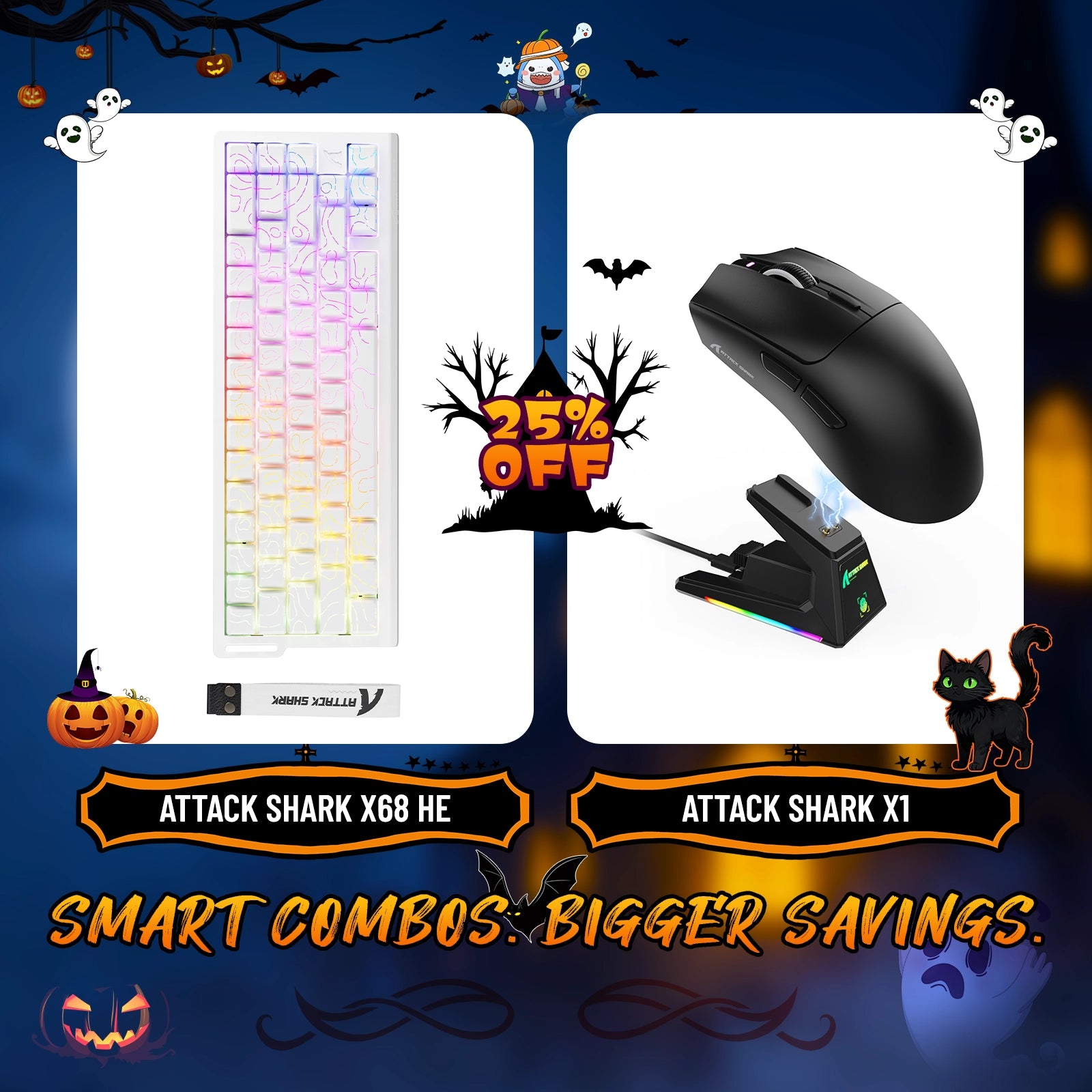 ATTACK SHARK X68HE Rapid Trigger-Tastatur + X1 Wireless Gaming-Maus im Bundle
