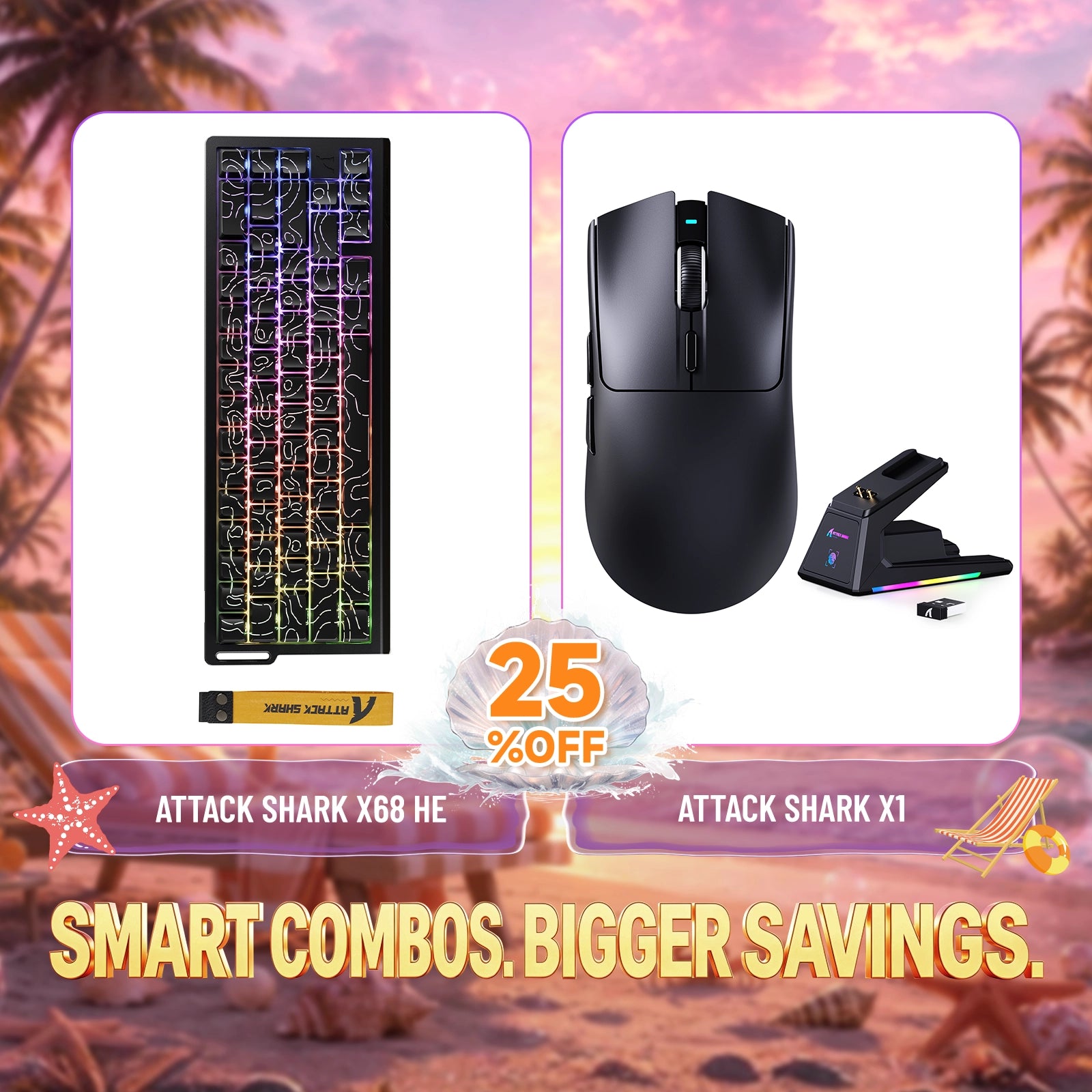 ATTACK SHARK X68HE Klawiatura z szybkim wyzwalaczem + zestaw bezprzewodowej myszy do gier X1
