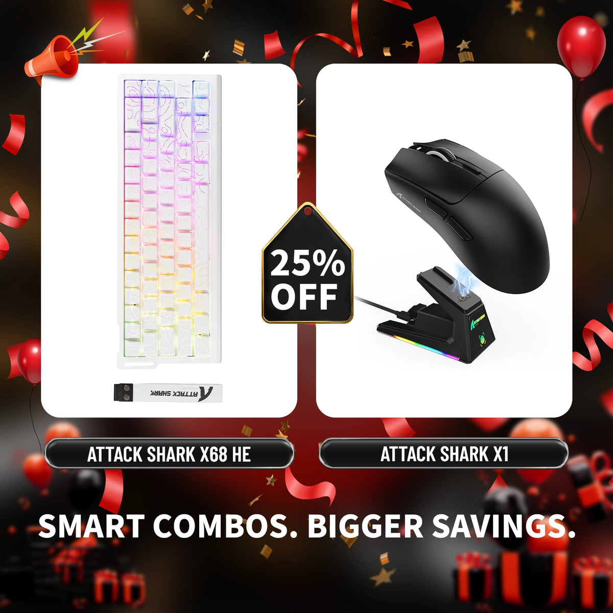 ATTACK SHARK X68HE Rapid Trigger Keyboard + X1 Wireless Gaming Mouse B