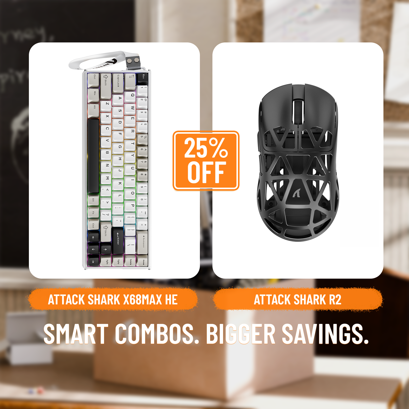 Pack clavier en aluminium à déclenchement rapide ATTACK SHARK X68MAX HE + souris de jeu sans fil en alliage de magnésium R2