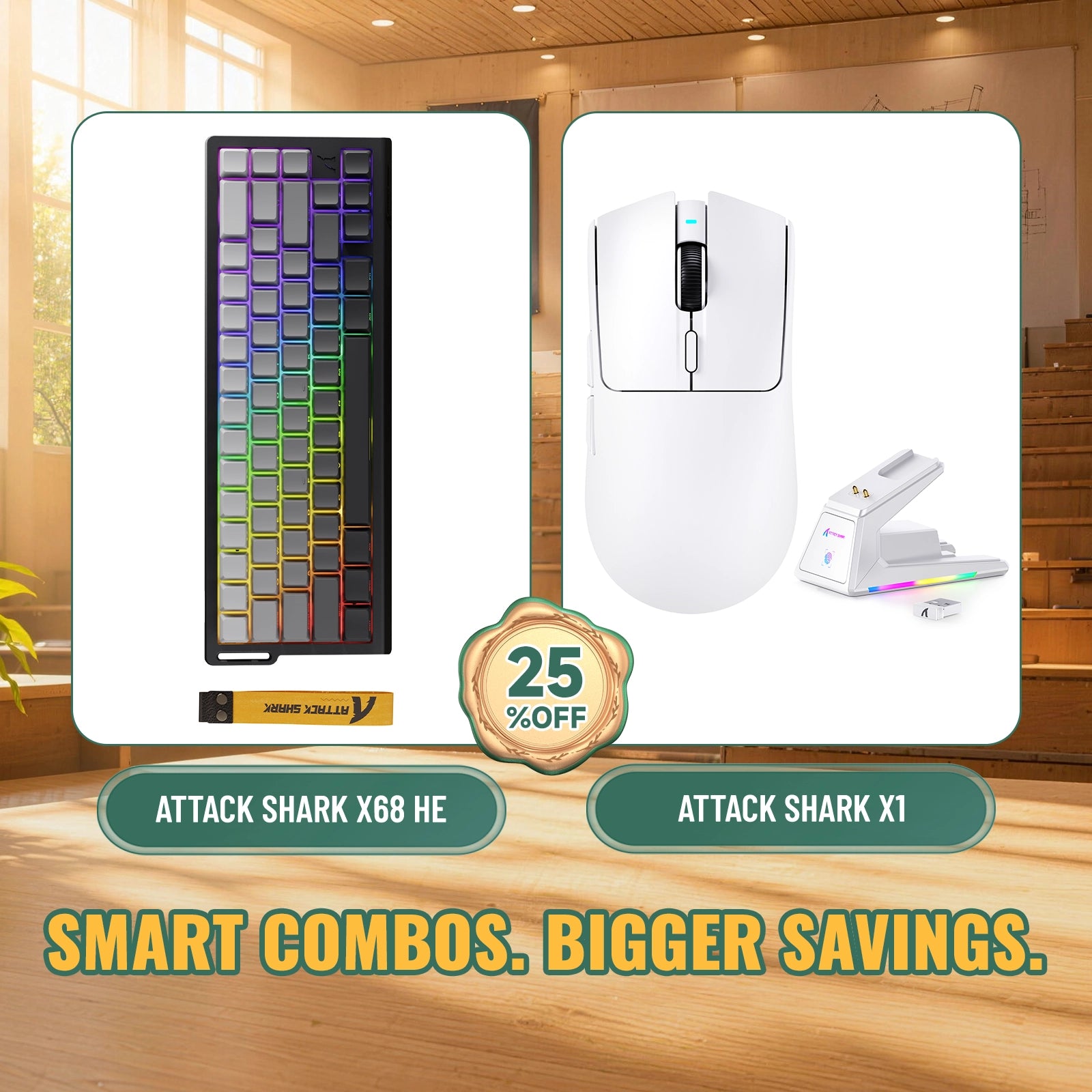 Paquete ATTACK SHARK X68HE teclado Rapid Trigger + ratón para juegos inalámbrico X1