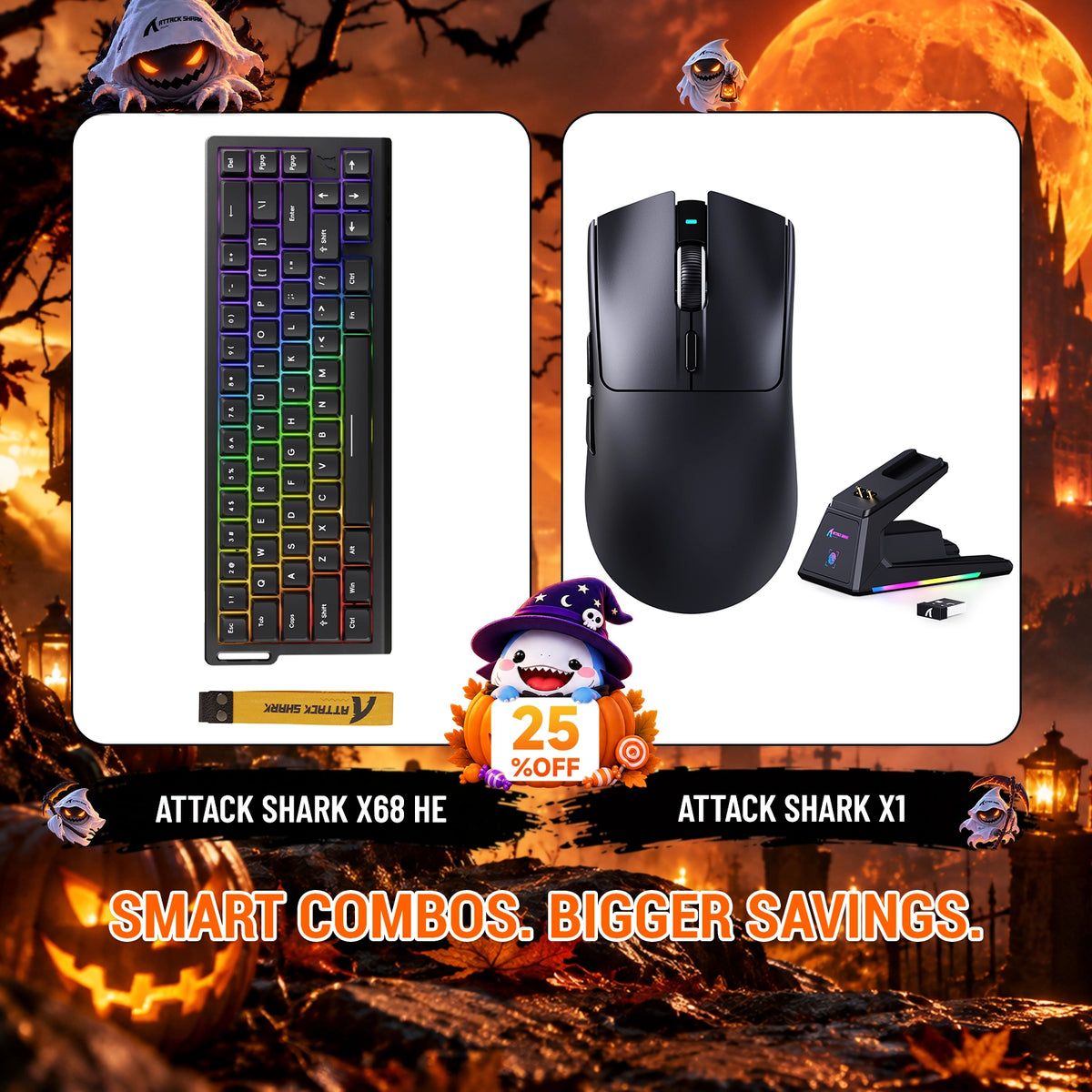 ATTACK SHARK X68HE Rapid Trigger Keyboard + X1 Wireless Gaming Mouse Bundle