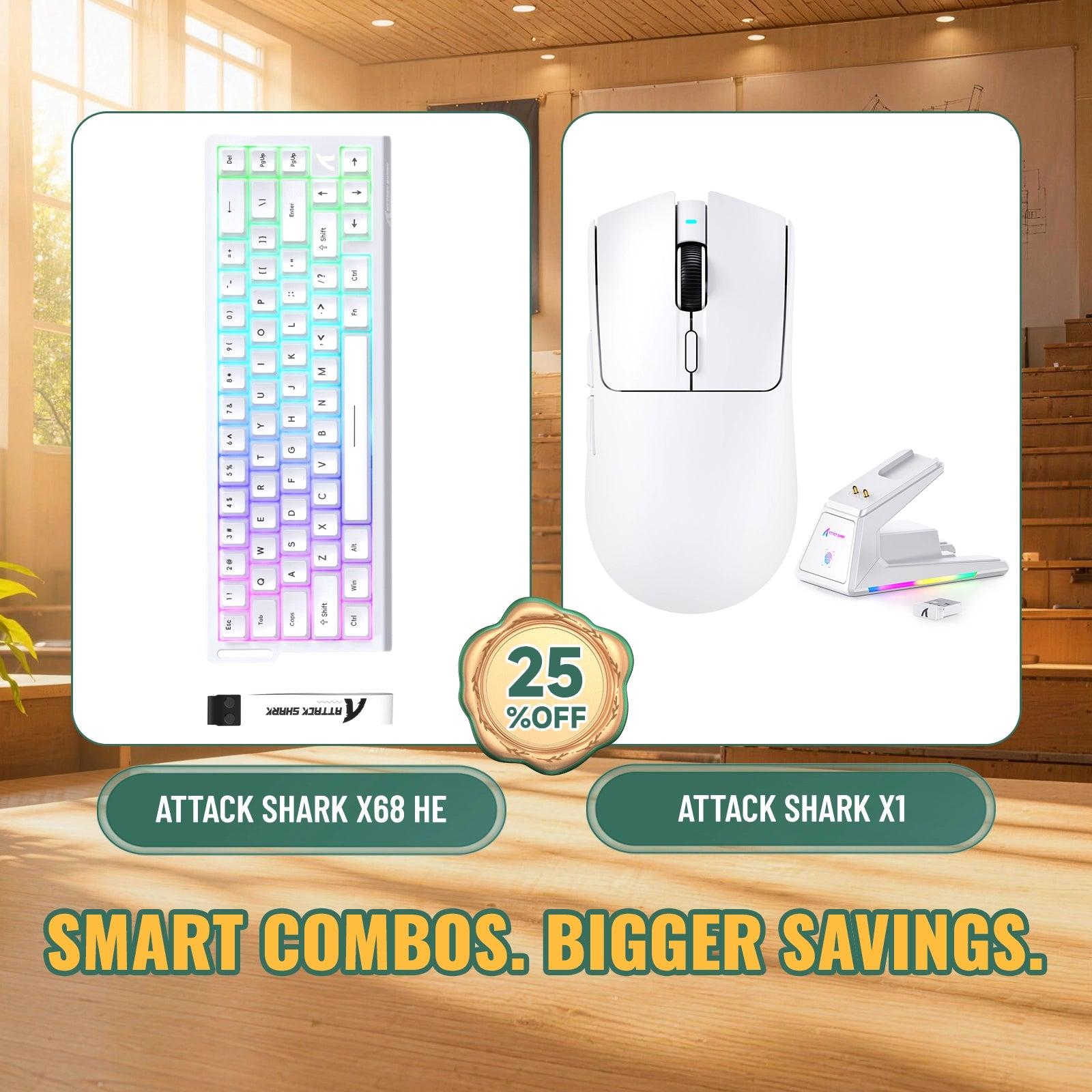 Paquete ATTACK SHARK X68HE teclado Rapid Trigger + ratón para juegos inalámbrico X1