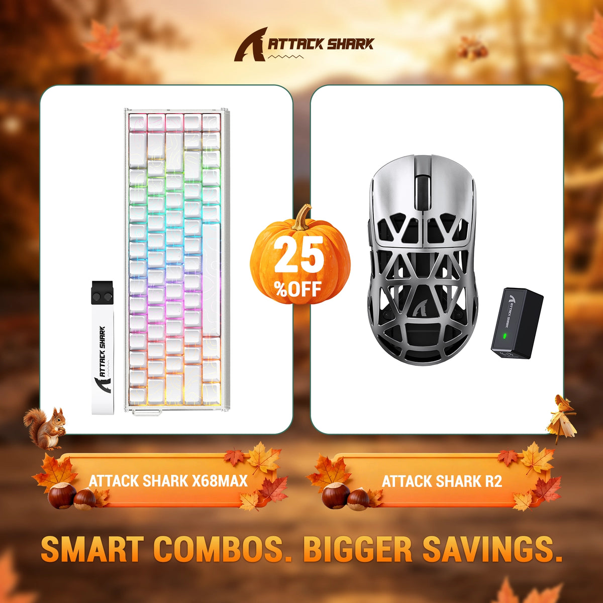 Ensemble clavier en aluminium ATTACK SHARK X68 MAX HE à déclenchement rapide + souris gaming sans fil R2 en alliage de magnésium
