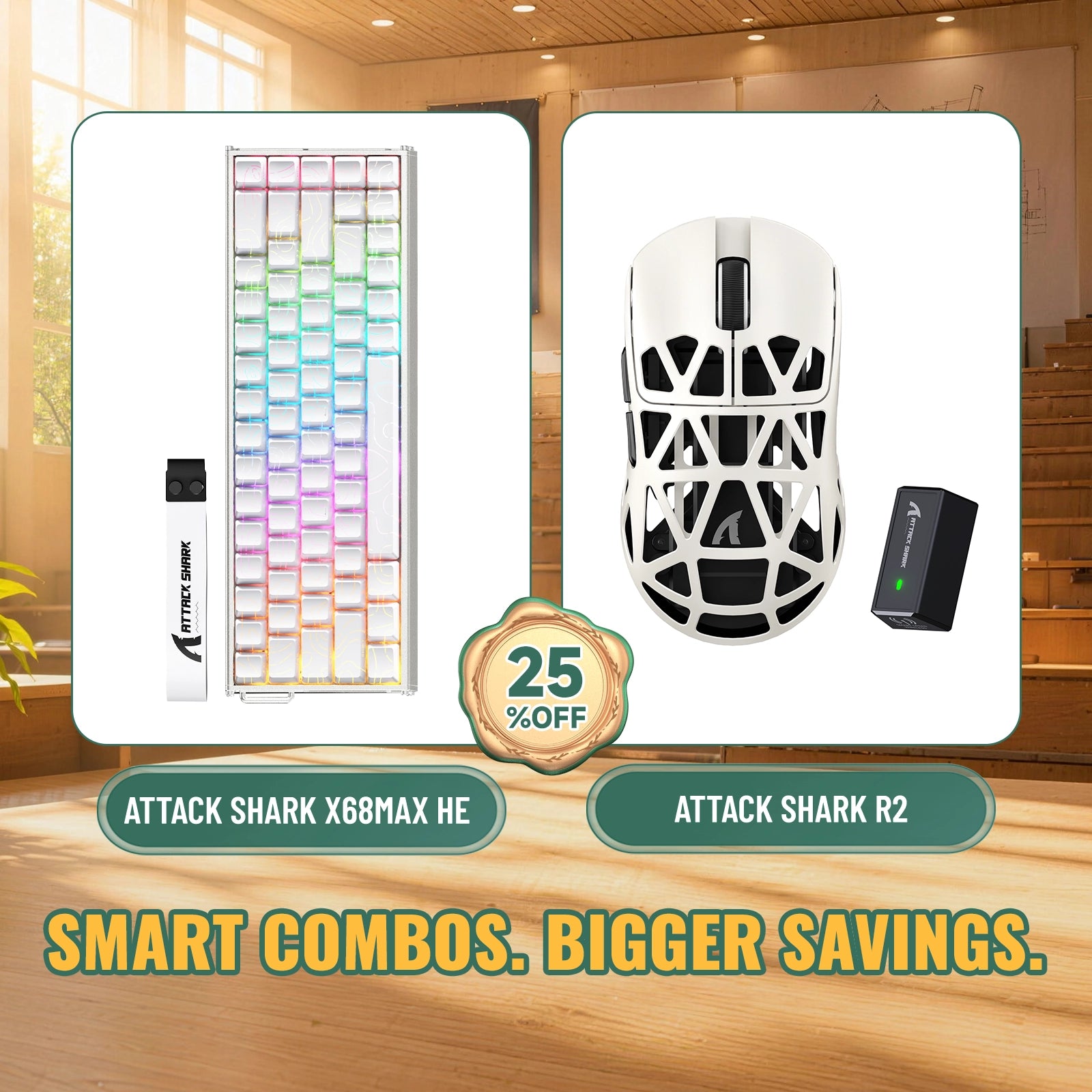 Paquete ATTACK SHARK X68MAX HE teclado de aluminio Rapid Trigger + ratón para juegos inalámbrico de aleación de magnesio R2