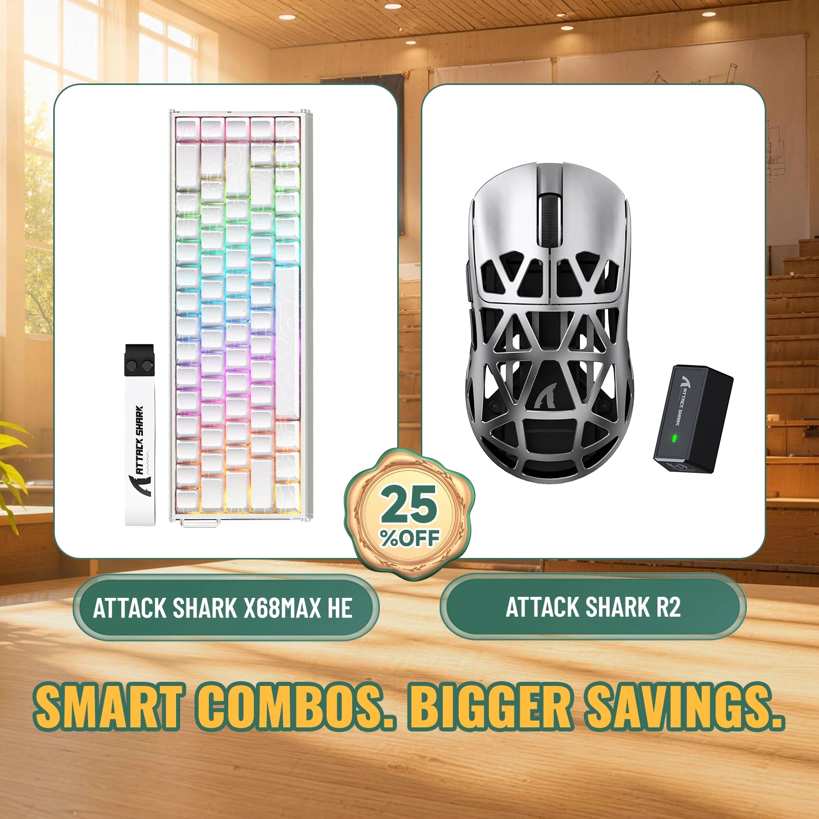 Paquete ATTACK SHARK X68MAX HE teclado de aluminio Rapid Trigger + ratón para juegos inalámbrico de aleación de magnesio R2