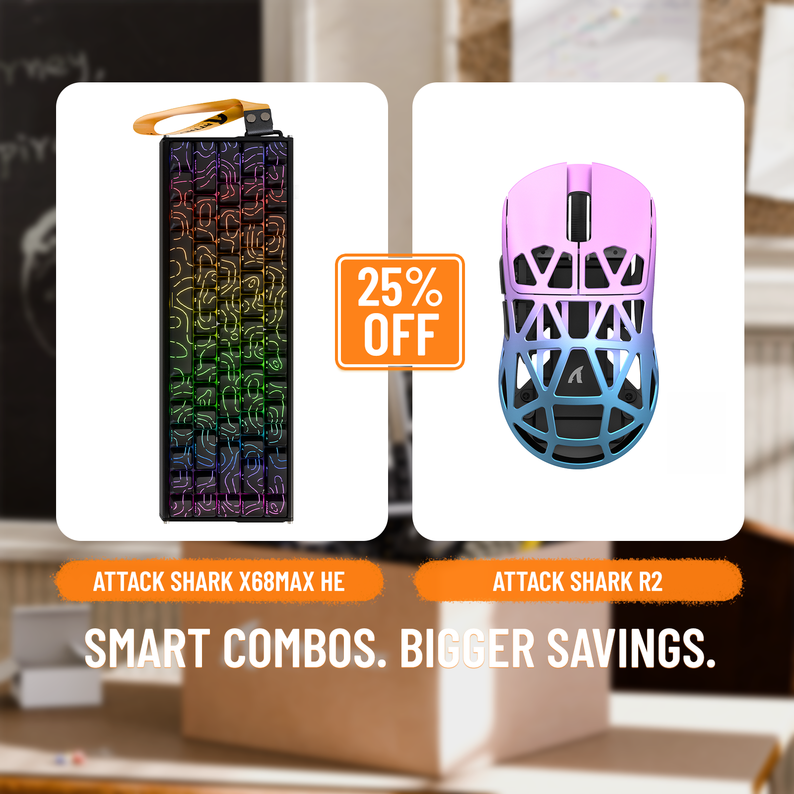 Pack clavier en aluminium à déclenchement rapide ATTACK SHARK X68MAX HE + souris de jeu sans fil en alliage de magnésium R2