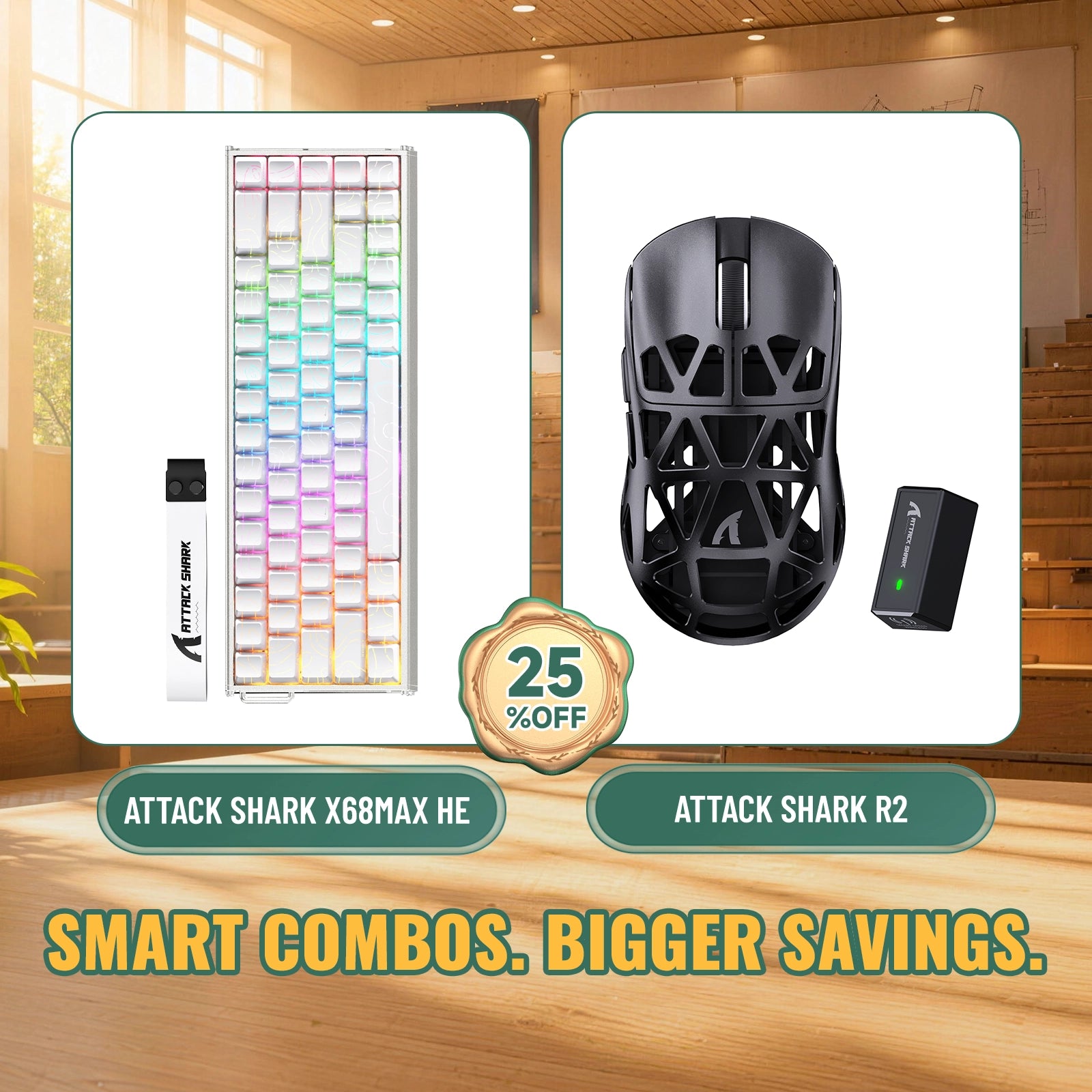Paquete ATTACK SHARK X68MAX HE teclado de aluminio Rapid Trigger + ratón para juegos inalámbrico de aleación de magnesio R2
