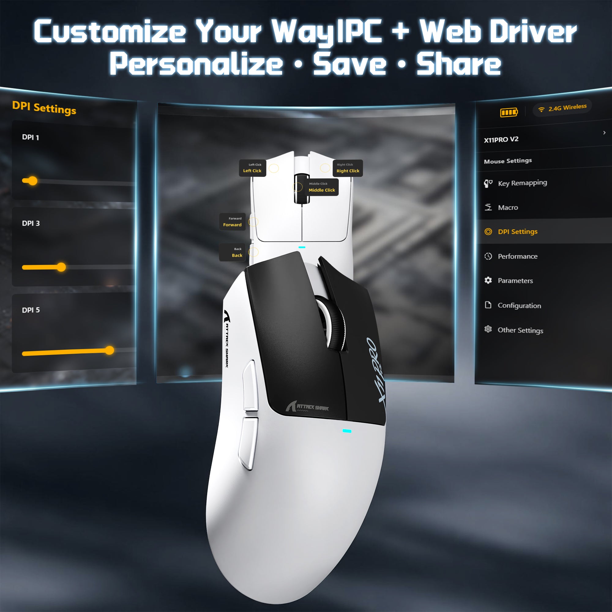 ATTACK SHARK X11 PRO V2 Wireless Gaming Mouse with TFT Display Charging Dock