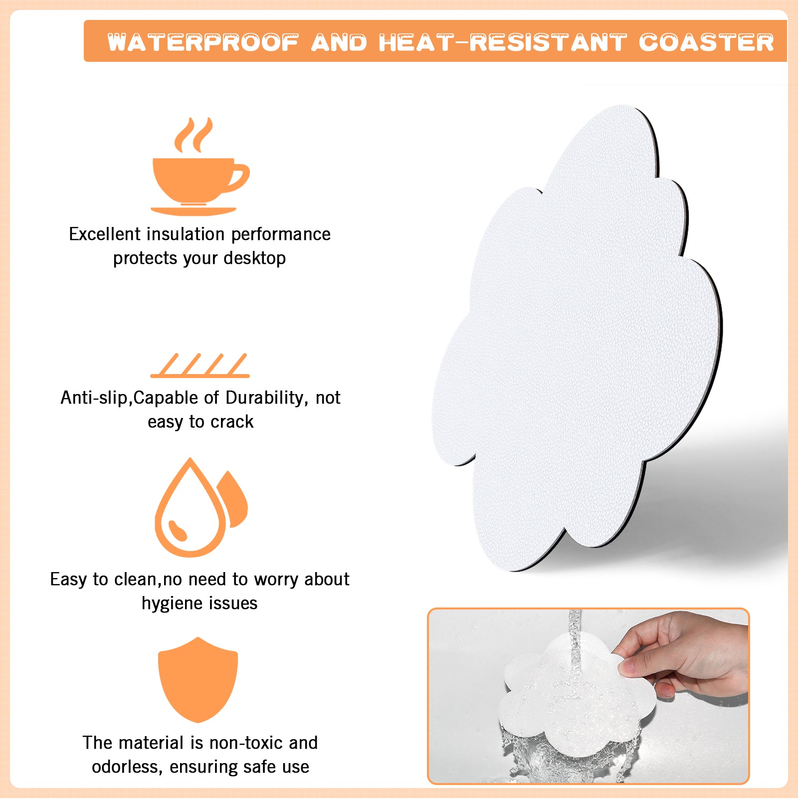 Waterproof and heat-resistant cloud-shaped coaster with anti-slip features.