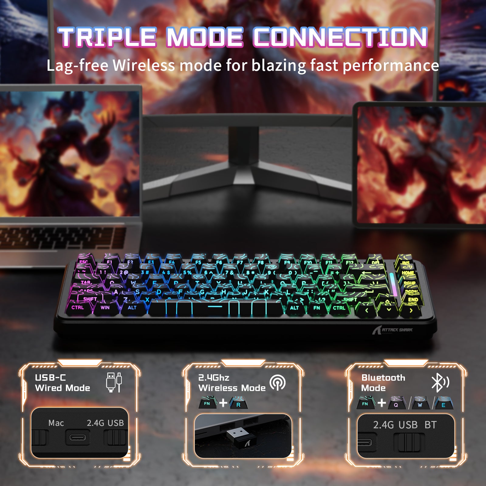 ATTACK SHARK X82PRO HE Kabellose Rapid Trigger-Gaming-Tastatur mit Magnetschalter