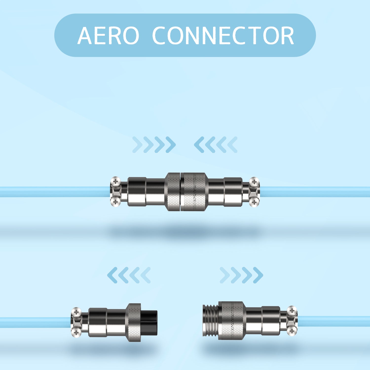 Aero connector for detachable USB-C cables with blue casing for gaming accessories.