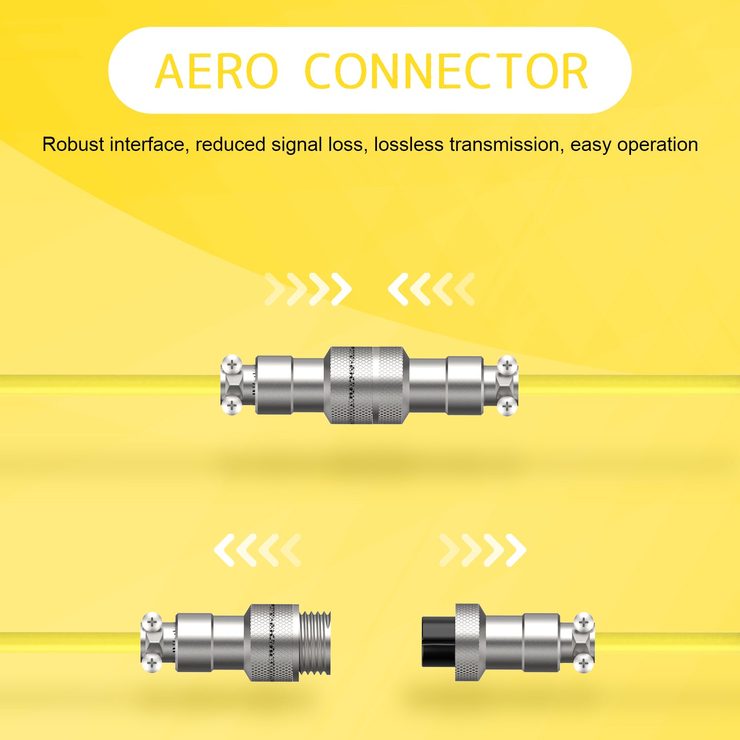 Aero connector for USB-C cable, ensuring robust signal transmission and easy operation.