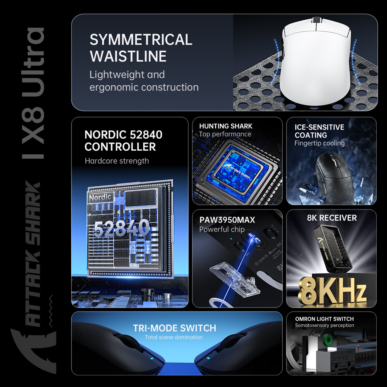 ATTACK SHARK X8 Ultra Tri-mode Wireless Gaming Mouse With C06 Ultra Cable