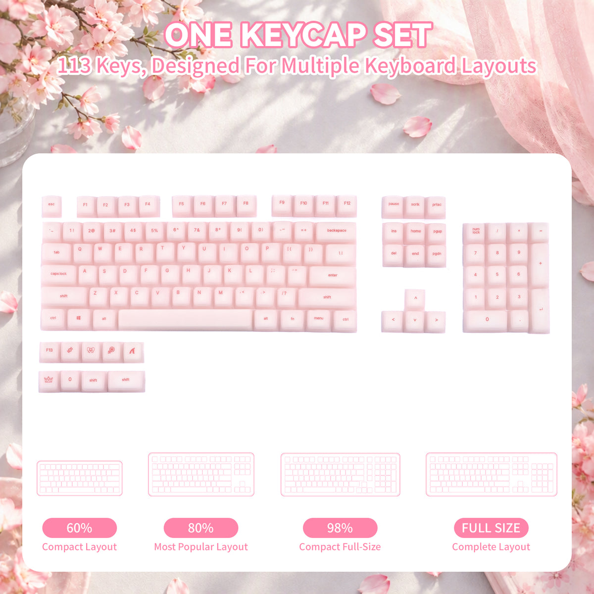 ATTACK SHARK SK01, juego de 113 teclas con teclas de silicona, perfil Cherry, ANSI, rosa