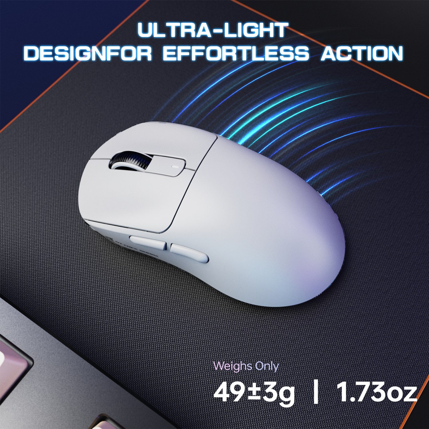 Ultra-light Attack Shark X3MAX gaming mouse weighs 49g, highlighting effortless action design.