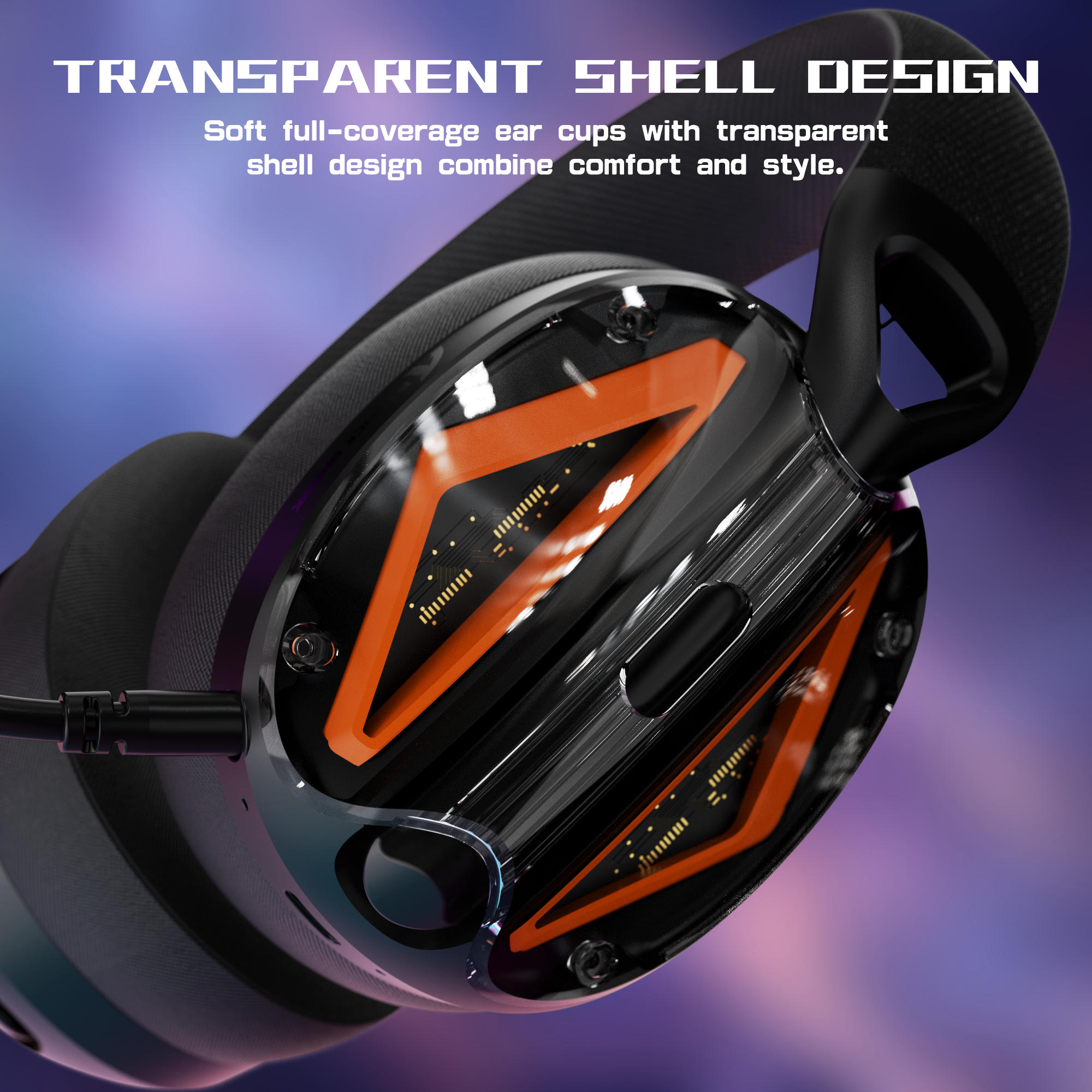 Attack Shark L60 headset with transparent shell design and comfortable ear cups