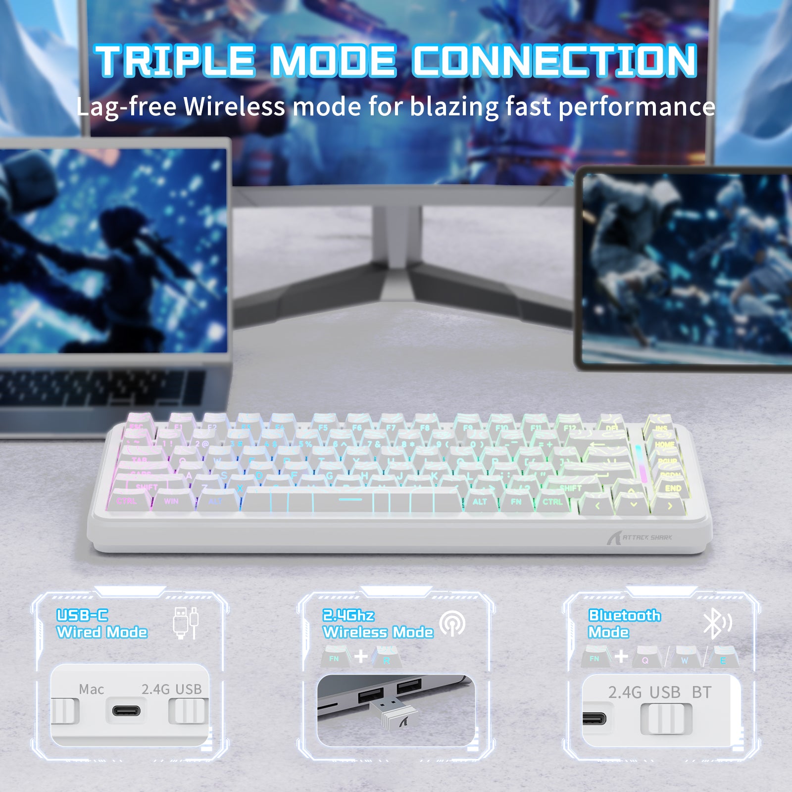 ATTACK SHARK X82PRO HE Kabellose Rapid Trigger-Gaming-Tastatur mit Magnetschalter