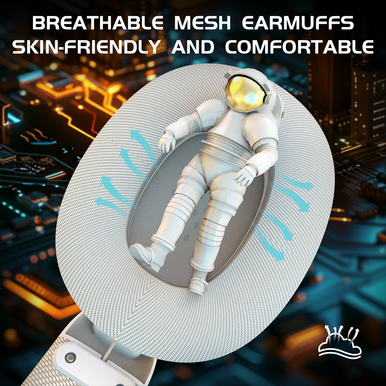 Breathable mesh earmuffs with astronaut illustration for comfort in Attack Shark L80 headset