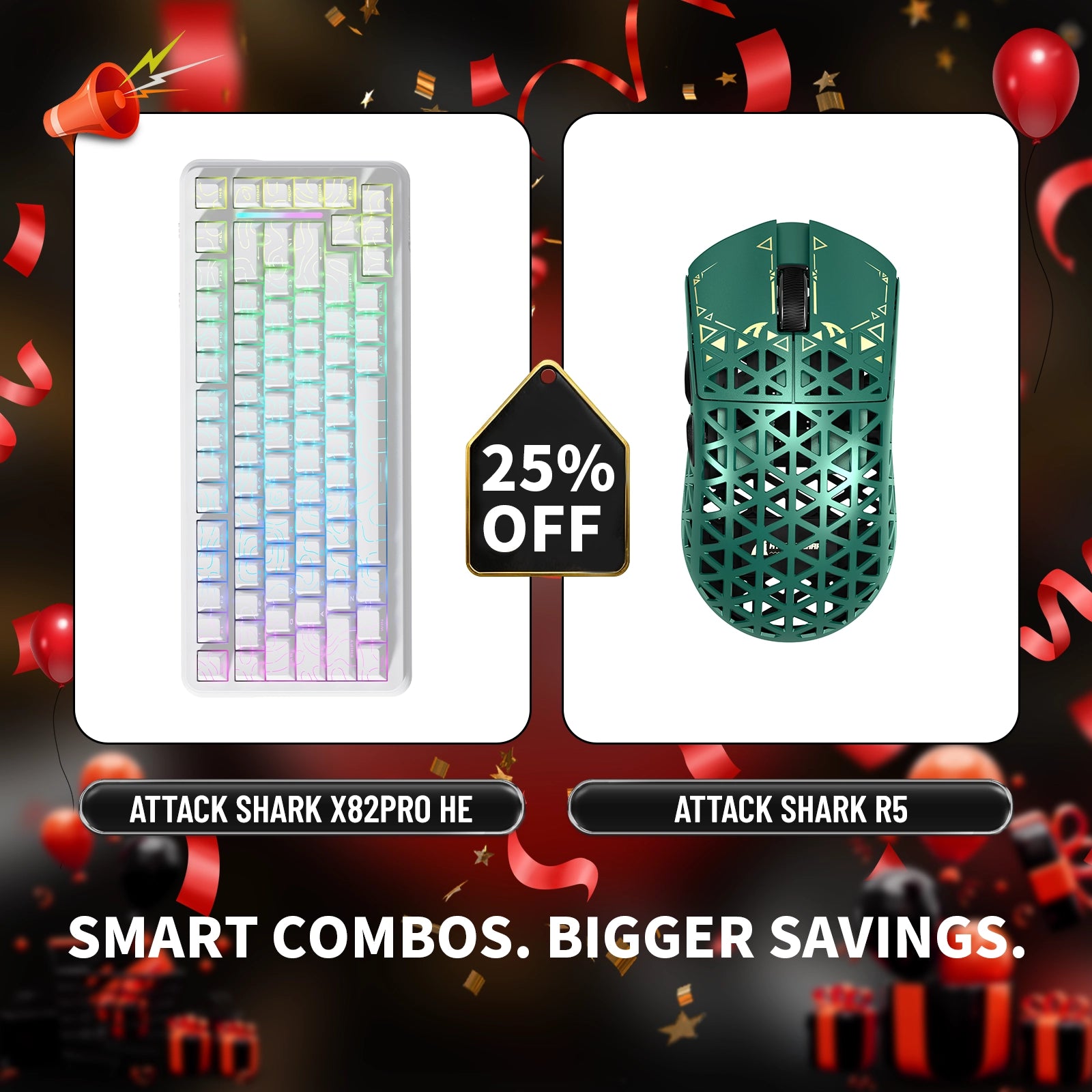 ATTACK SHARK X82PRO HE Rapid Trigger-Tastatur + R5 Carbon Fiber Wireless Gaming-Maus im Bundle