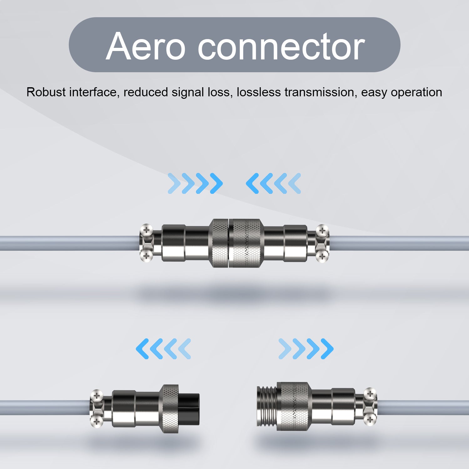 Aero connector for USB-C cable, ensuring lossless signal transmission.