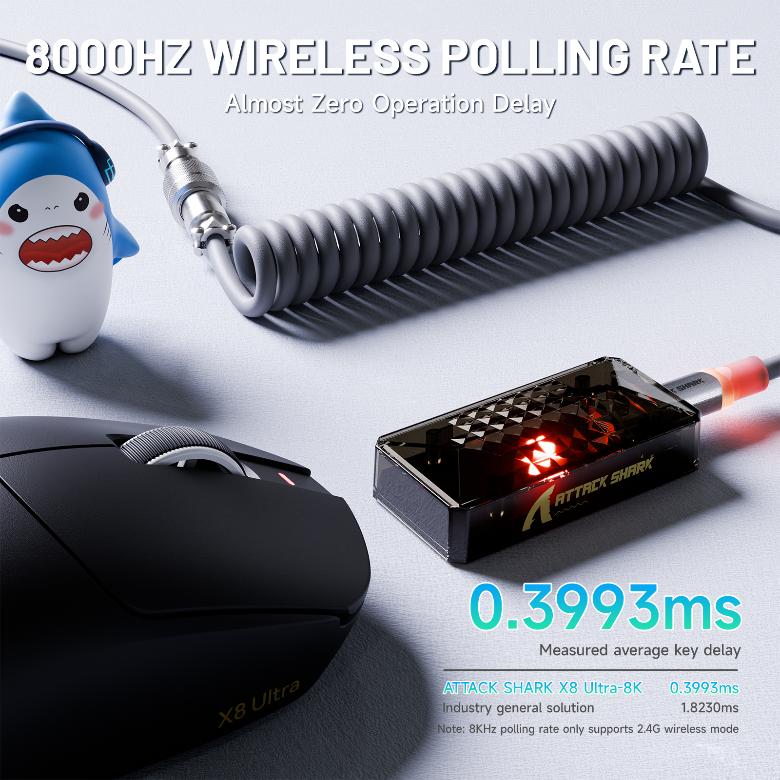 ATTACK SHARK X8 Ultra Tri-Mode Kabellose Gaming-Maus mit C06 Ultra-Kabel