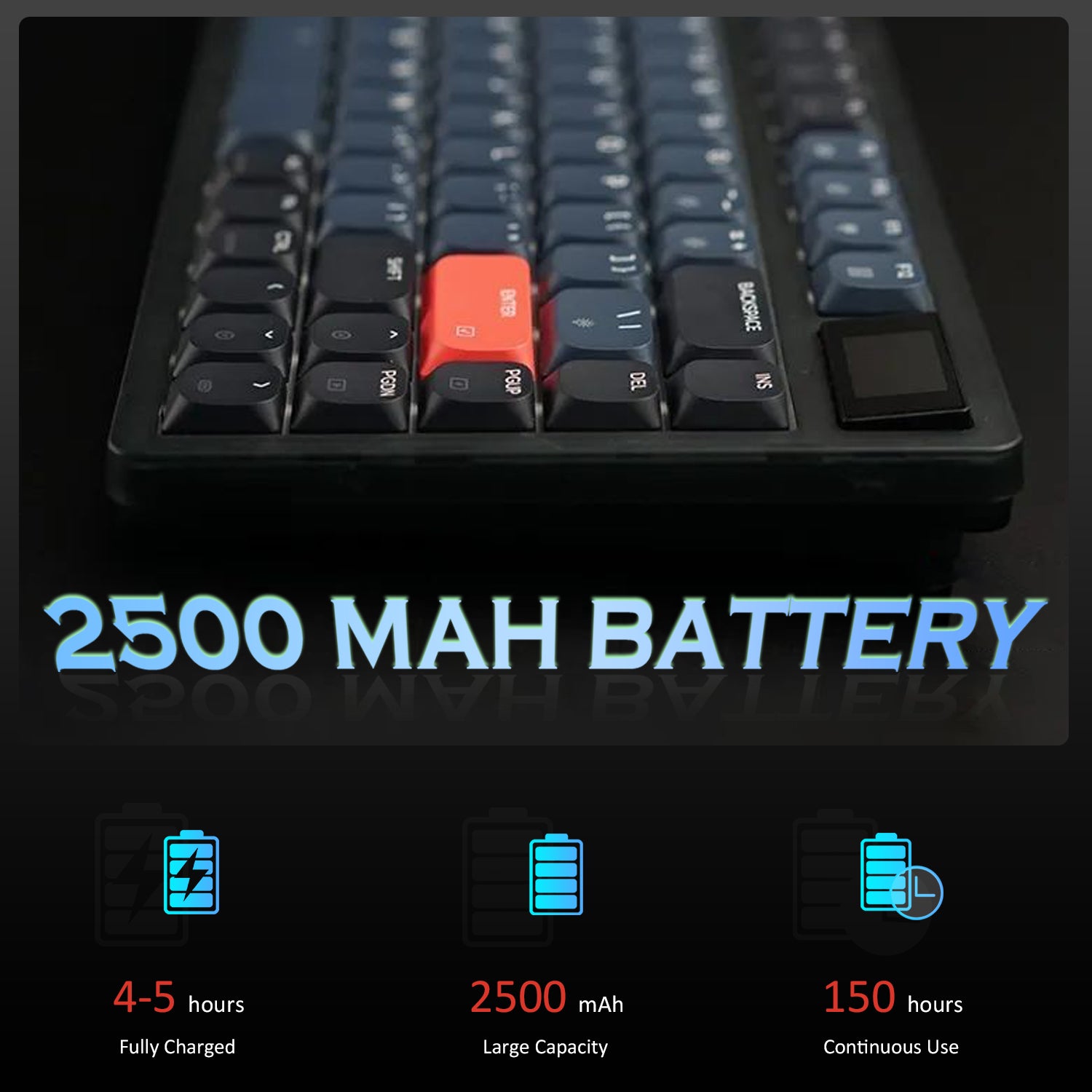 2500mAh rechargeable battery with usage duration for AK832PRO keyboard