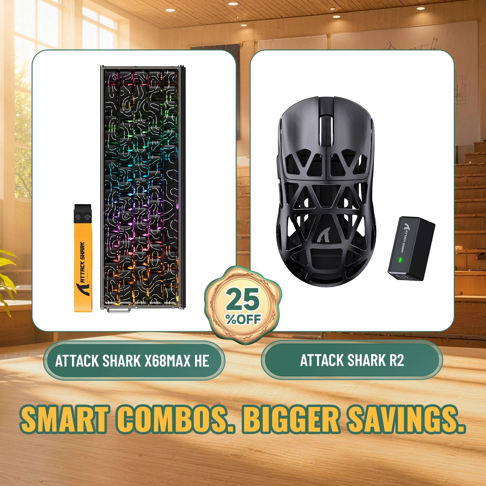 Paquete ATTACK SHARK X68MAX HE teclado de aluminio Rapid Trigger + ratón para juegos inalámbrico de aleación de magnesio R2