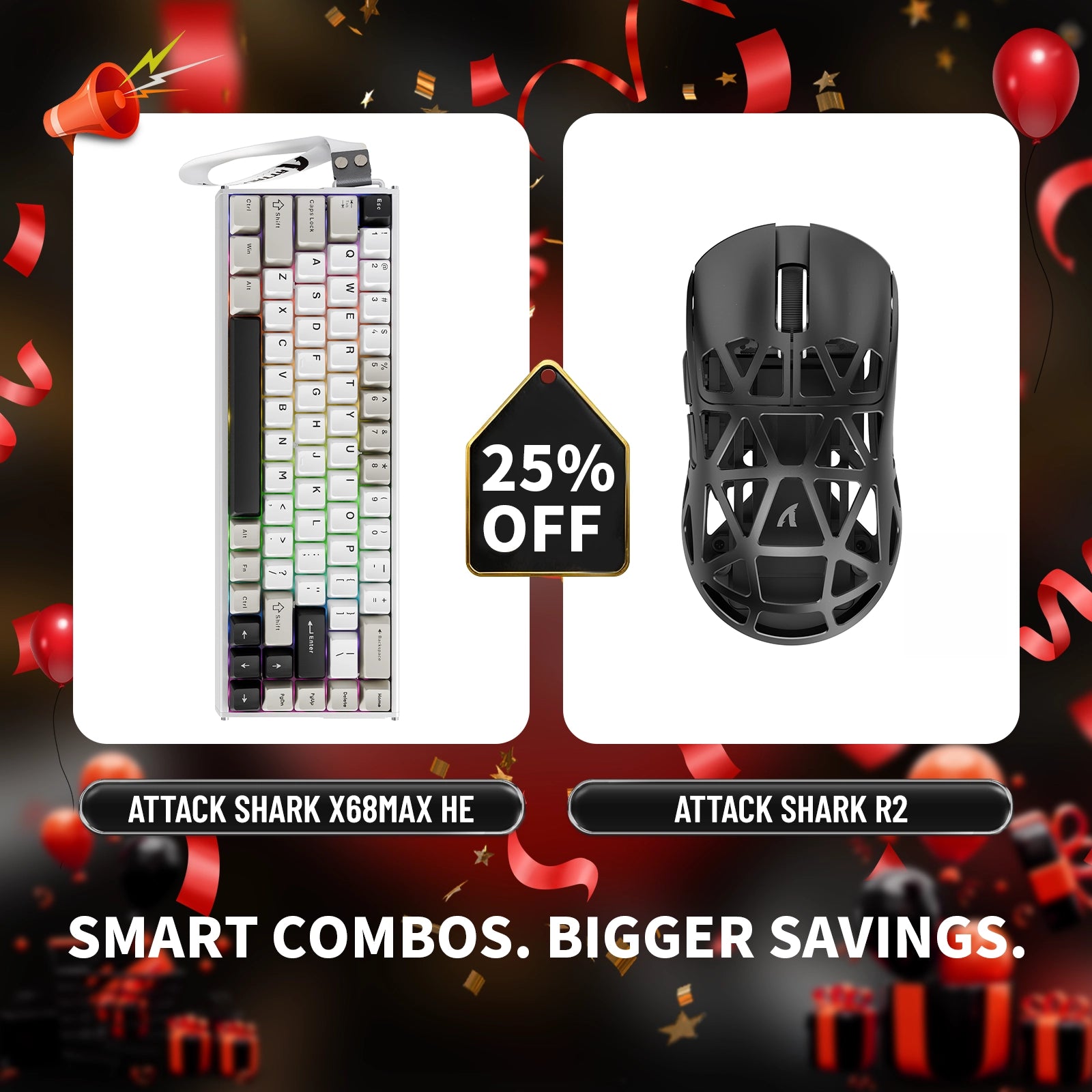 Paquete de teclado de aluminio ATTACK SHARK X68MAX HE con gatillo rápido y ratón inalámbrico para juegos R2 de aleación de magnesio