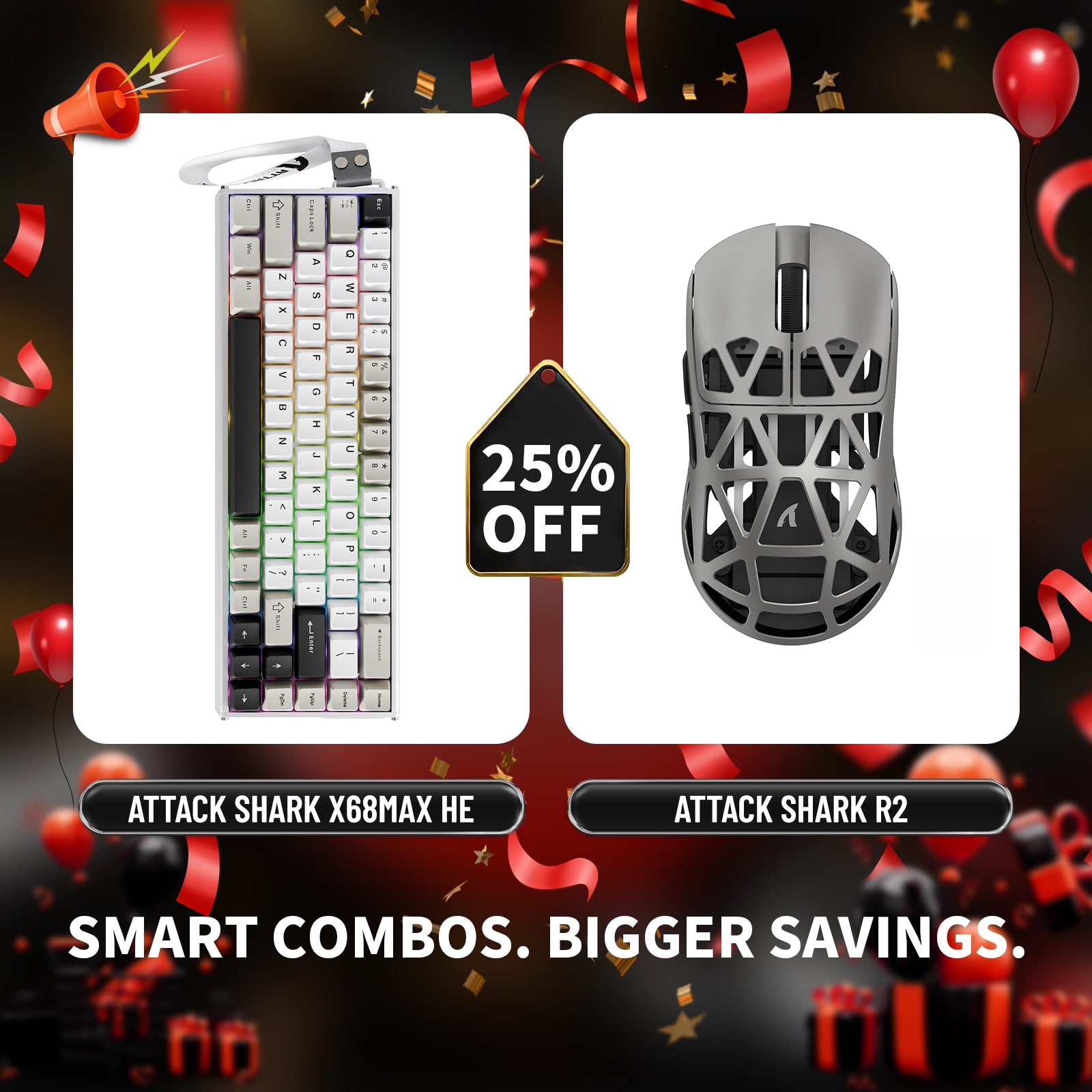 Paquete de teclado de aluminio ATTACK SHARK X68MAX HE con gatillo rápido y ratón inalámbrico para juegos R2 de aleación de magnesio