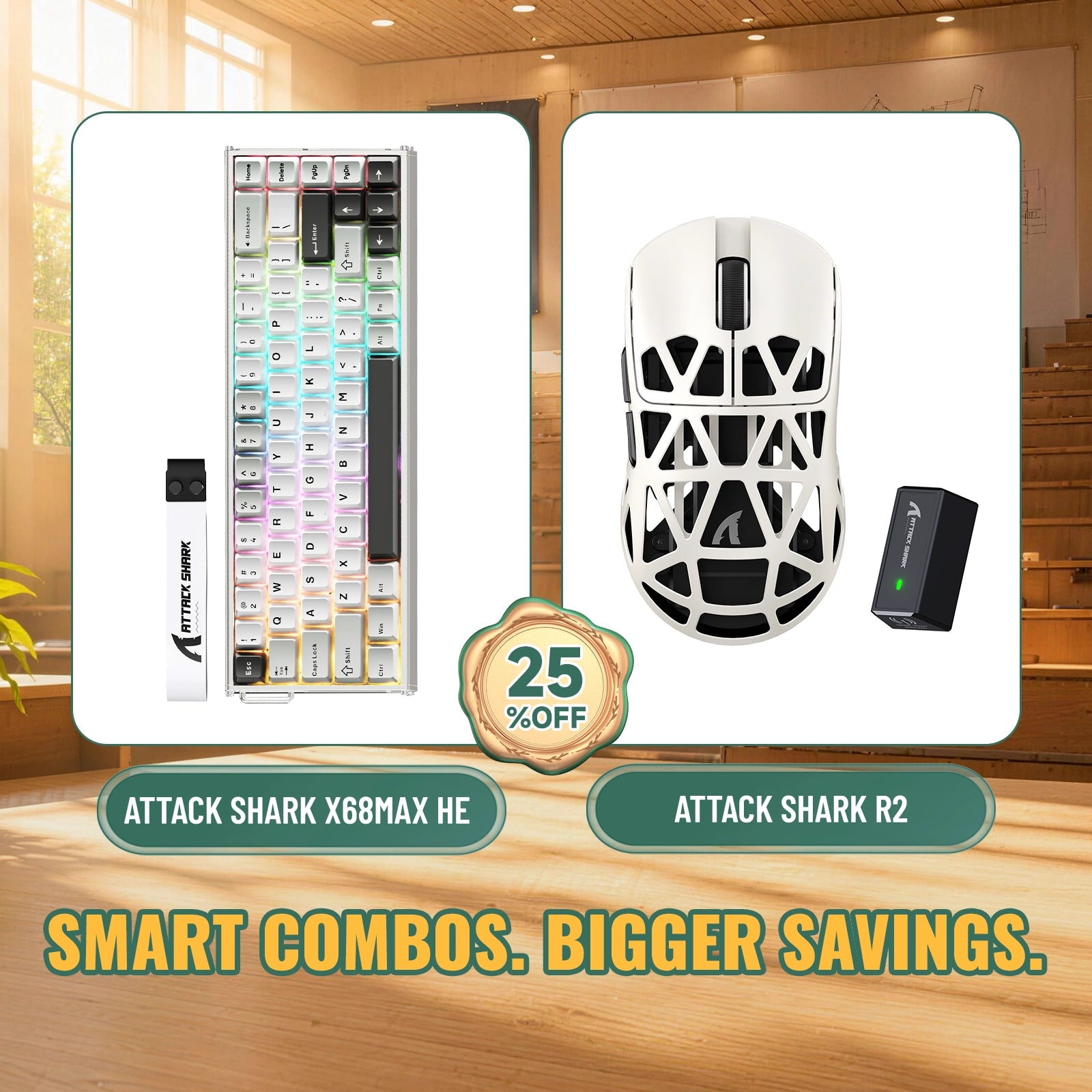 Paquete ATTACK SHARK X68MAX HE teclado de aluminio Rapid Trigger + ratón para juegos inalámbrico de aleación de magnesio R2