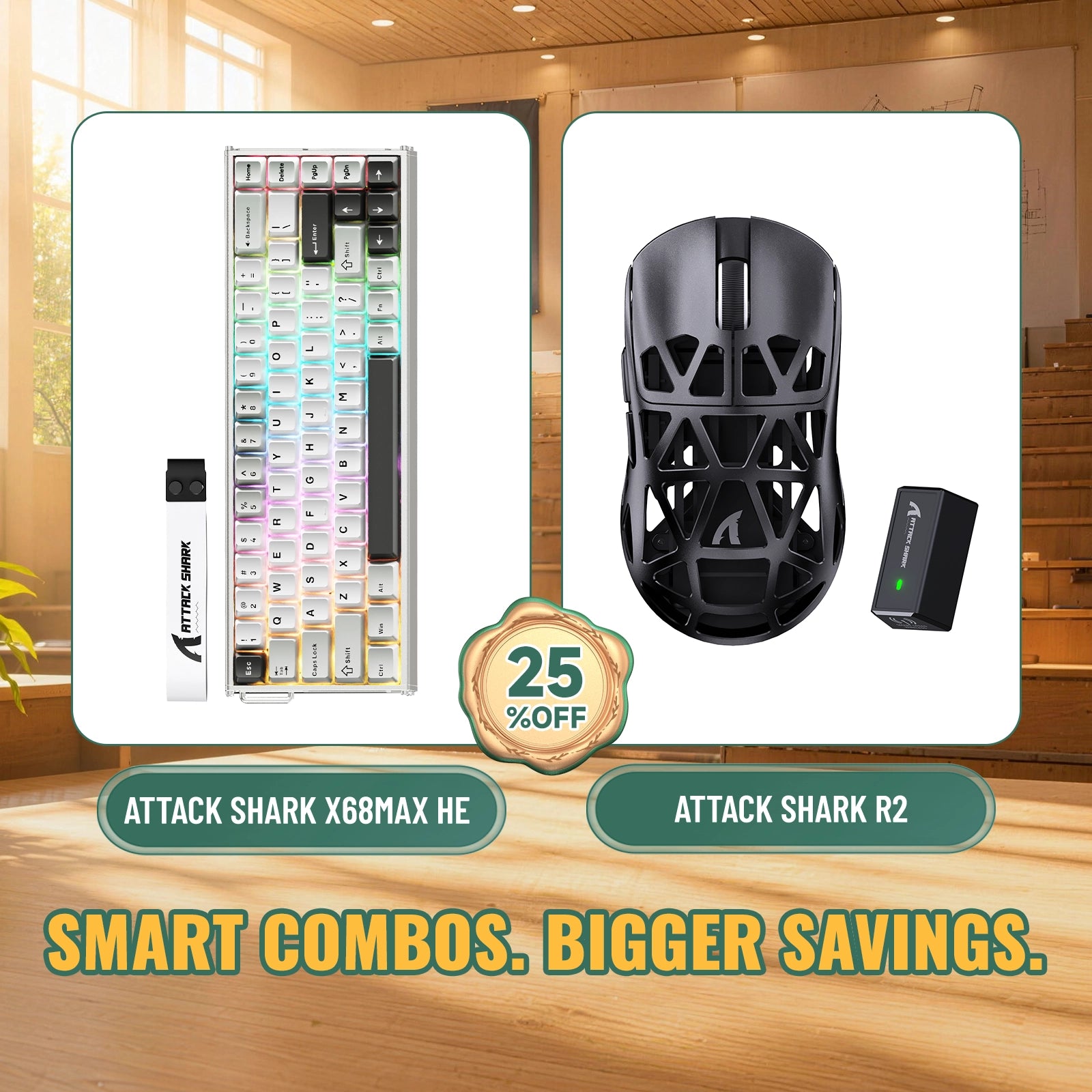 Paquete ATTACK SHARK X68MAX HE teclado de aluminio Rapid Trigger + ratón para juegos inalámbrico de aleación de magnesio R2