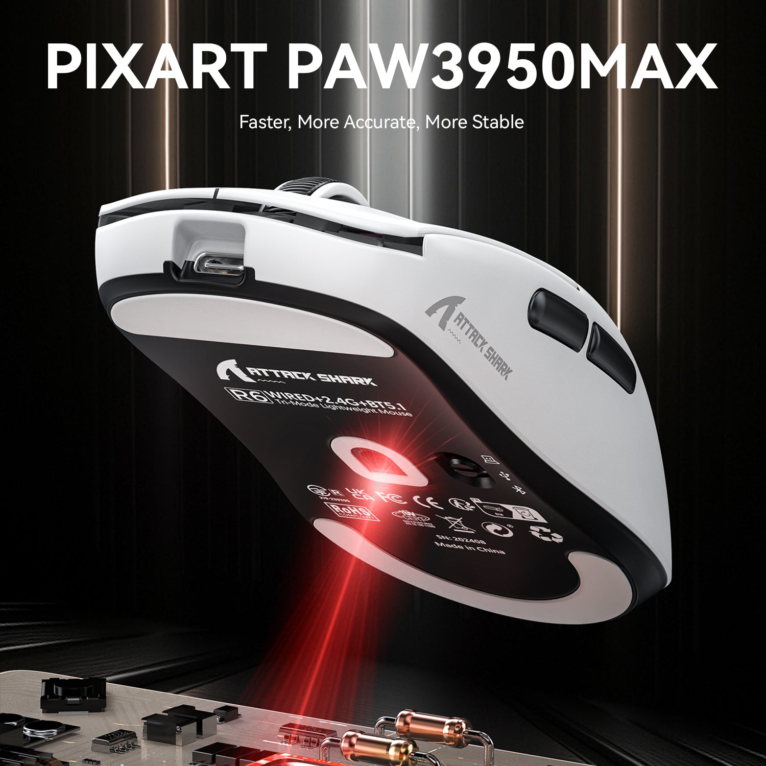 ATTACK SHARK R6 Ultralight 39g Wireless 8K PAW3950MAX Gaming Mouse (Pre Sale)