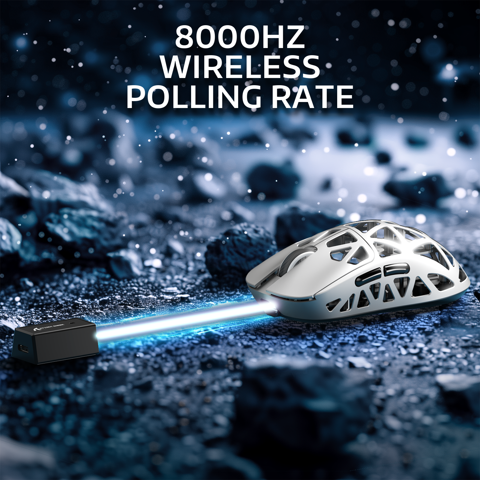 R2PRO Gaming Mouse on textured surface with '8000HZ WIRELESS POLLING RATE' text.