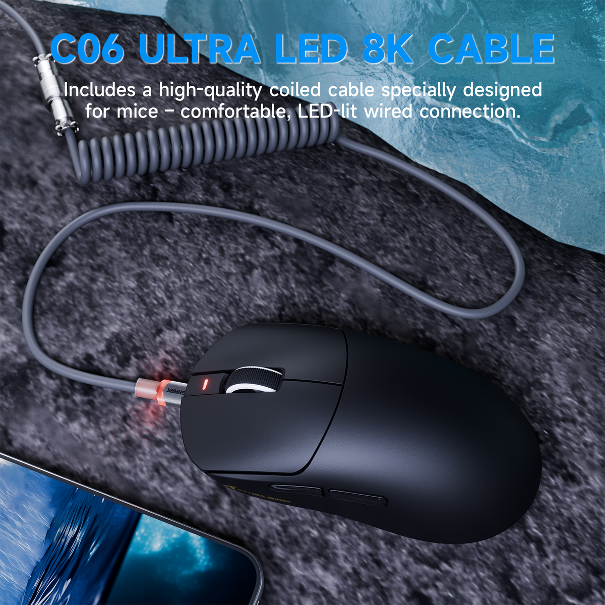Mouse gamer sem fio de três modos ATTACK SHARK X8 PLUS com cabo C06 ULTRA
