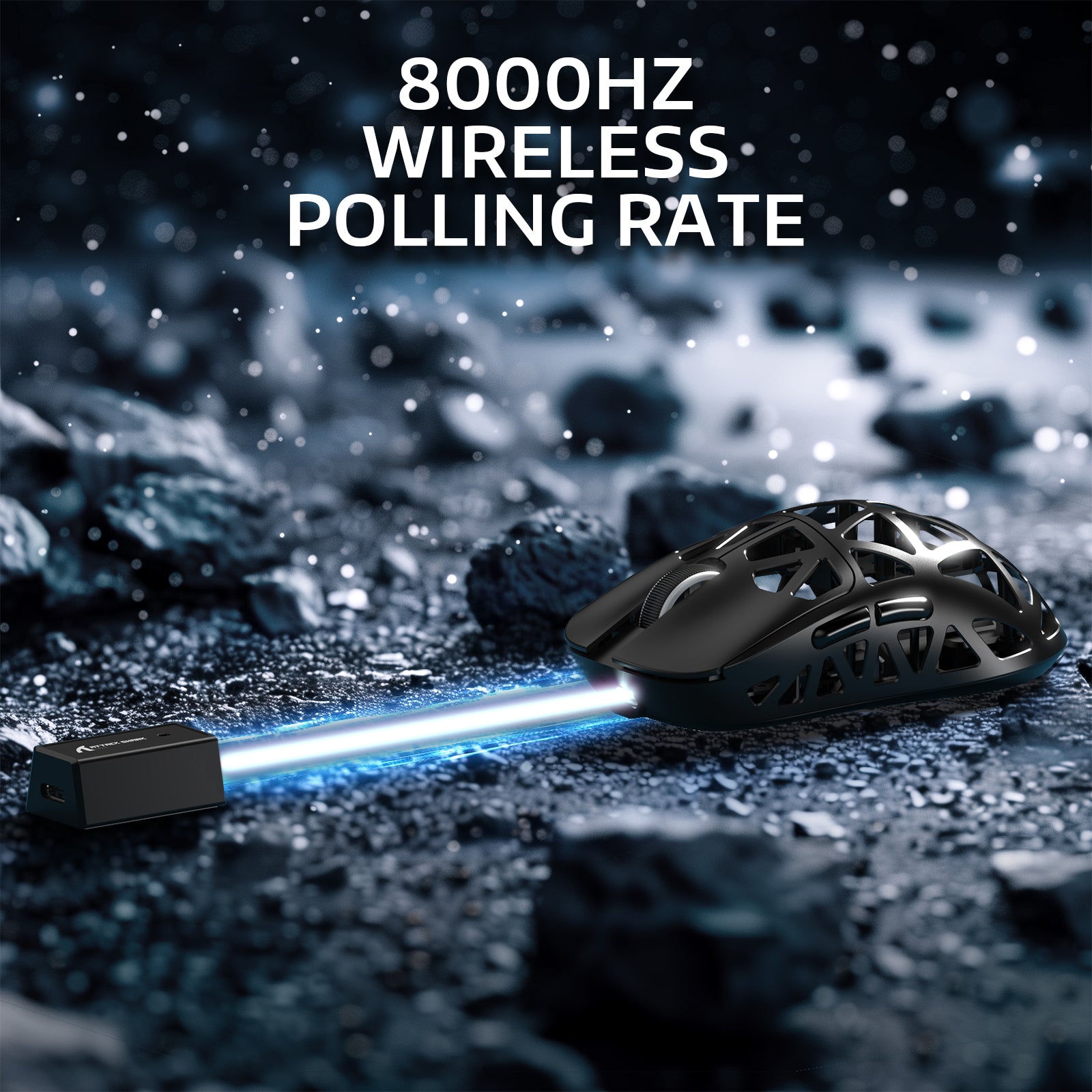 R2PRO Gaming Mouse on textured surface with 8000Hz wireless polling rate text.