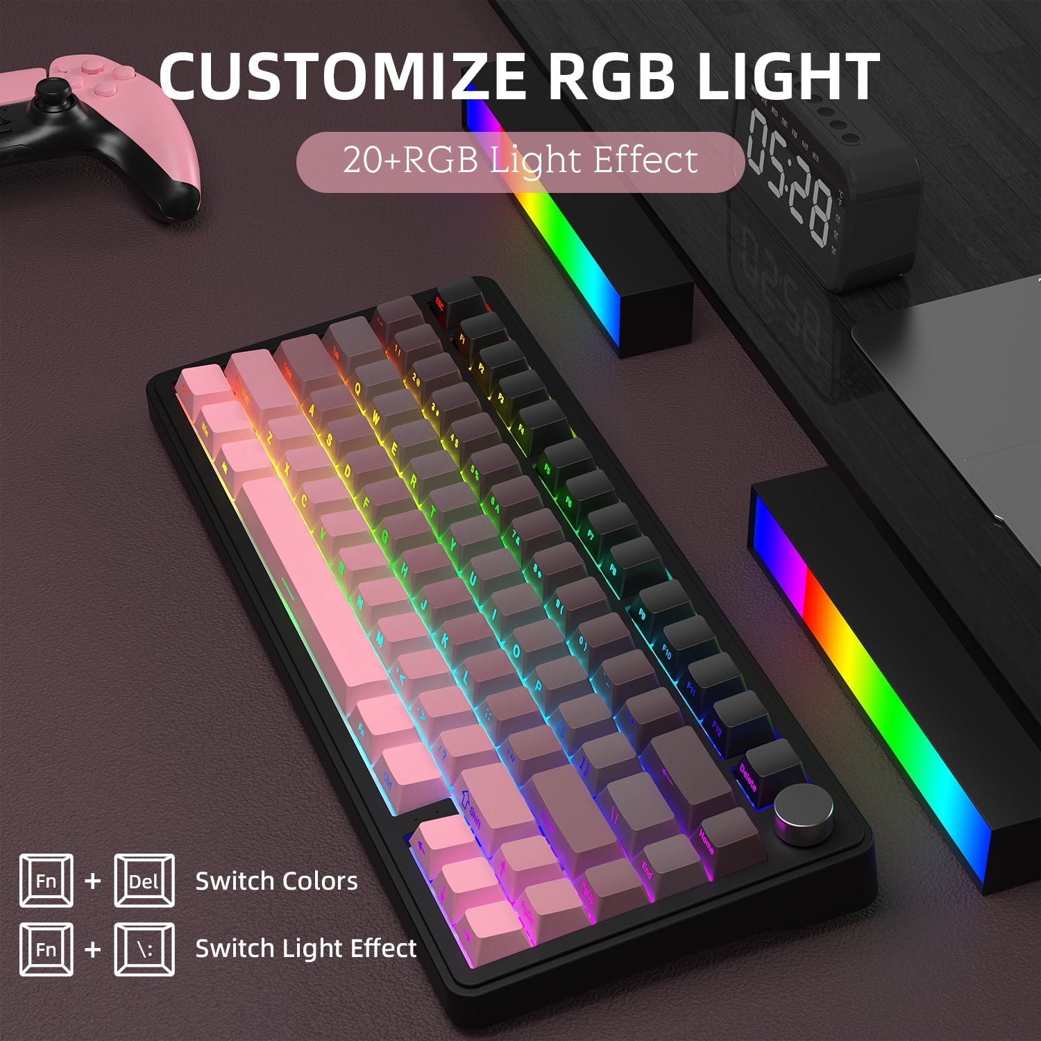 Attack Shark X85 keyboard with customizable RGB lighting effects and gradient keycap design.