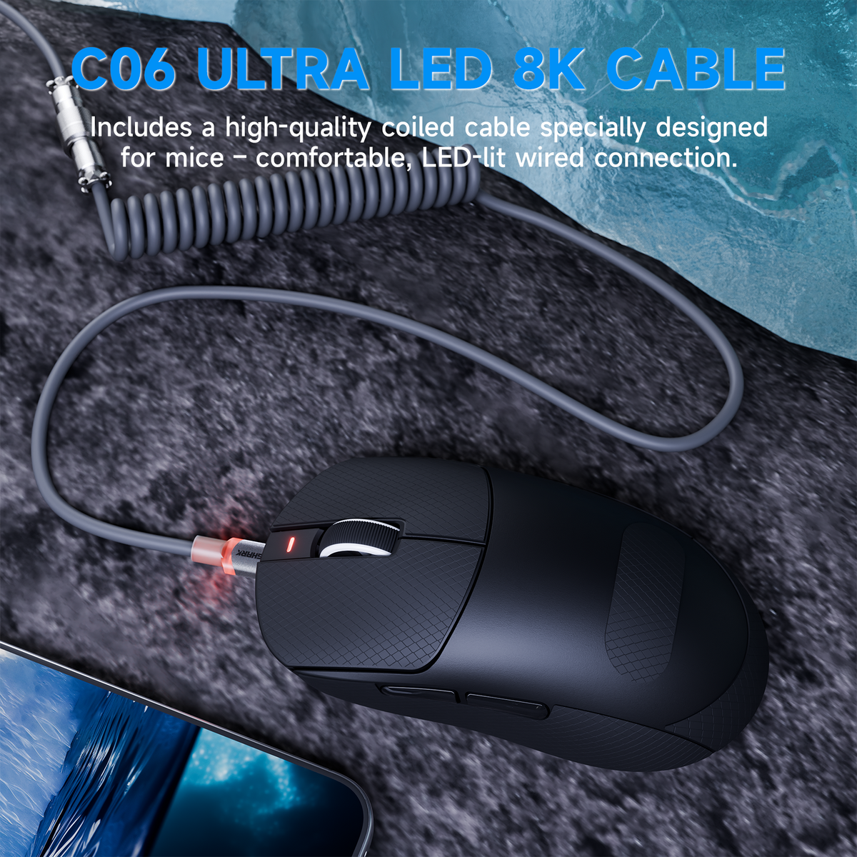 Mouse gamer sem fio de três modos ATTACK SHARK X8 PLUS com cabo C06 ULTRA