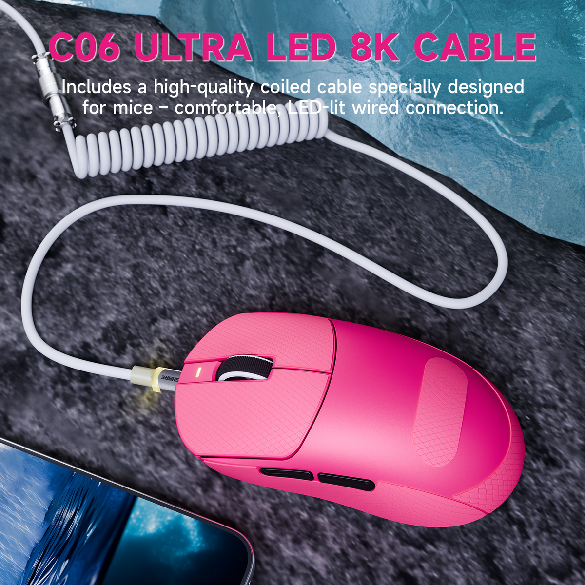 Mouse gamer sem fio de três modos ATTACK SHARK X8 PLUS com cabo C06 ULTRA