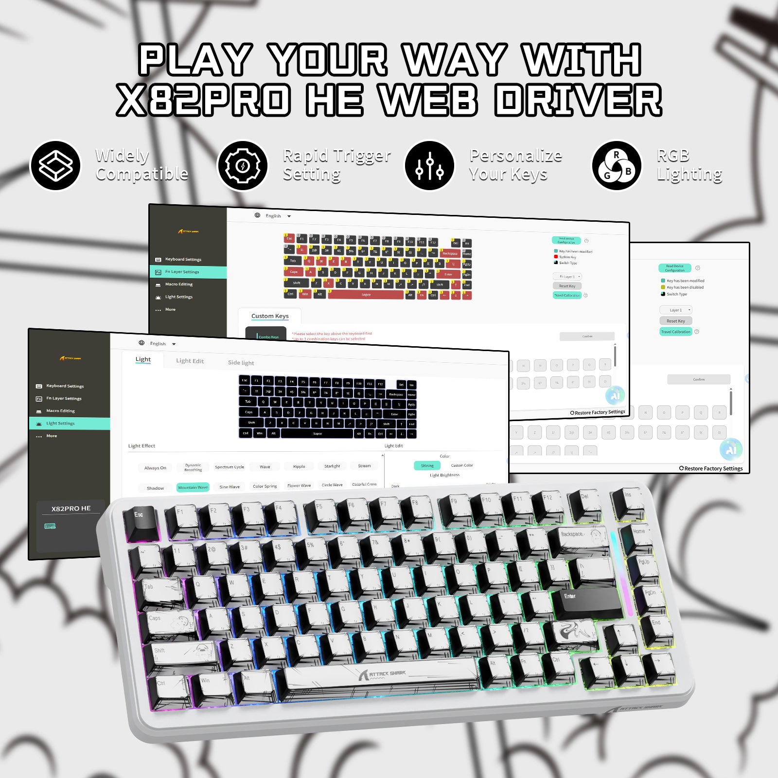 ATTACK SHARK X82PRO HE Kabellose Rapid Trigger-Gaming-Tastatur mit Magnetschalter