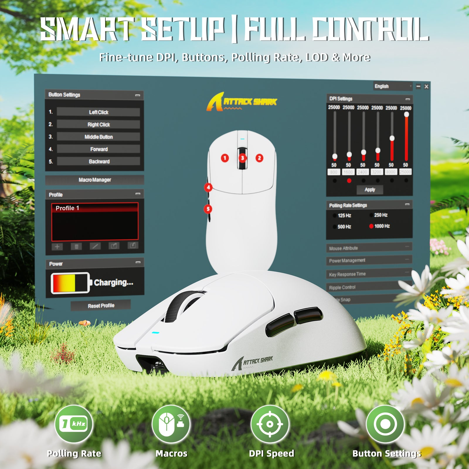 ATTACK SHARK X8SE Kabellose Tri-Mode-Gaming-Maus, 25.000 DPI, ultraleicht
