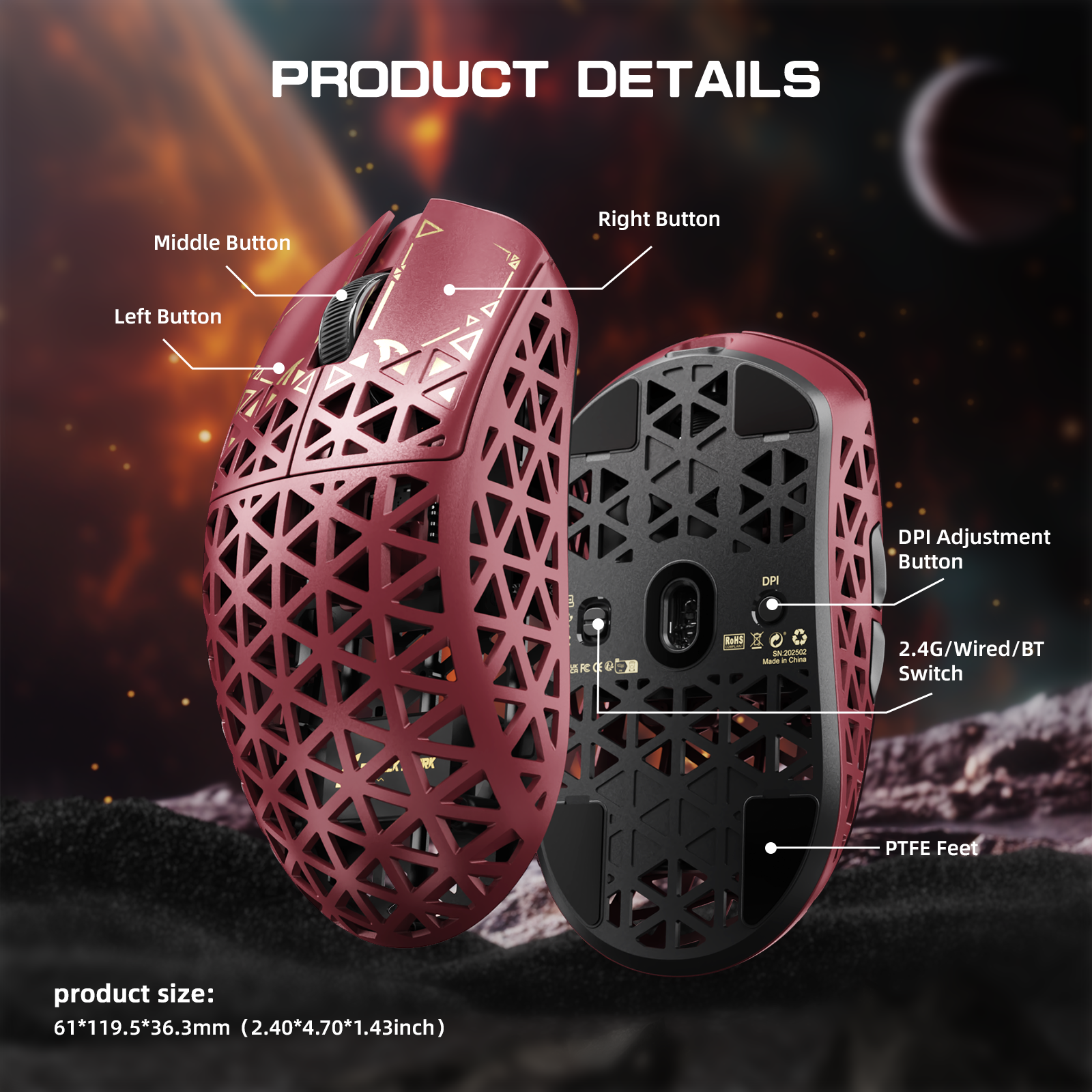 ATTACK SHARK R5 Ultra Carbon Fiber Wireless 8K PAW3950MAX Gaming Mouse