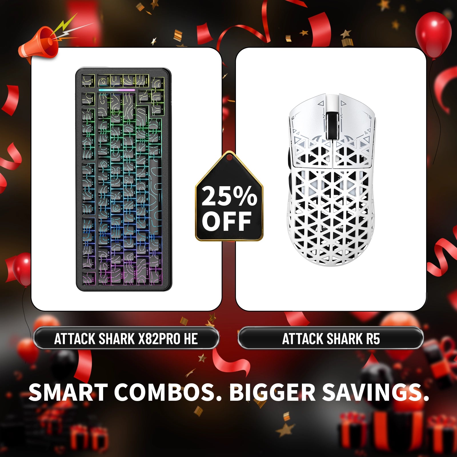 ATTACK SHARK X82PRO HE Rapid Trigger-Tastatur + R5 Carbon Fiber Wireless Gaming-Maus im Bundle