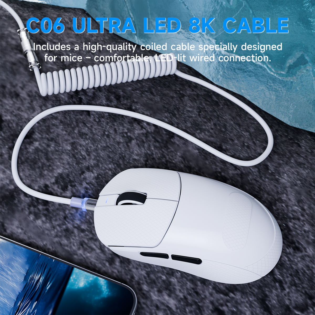 Mouse gamer sem fio de três modos ATTACK SHARK X8 PLUS com cabo C06 ULTRA
