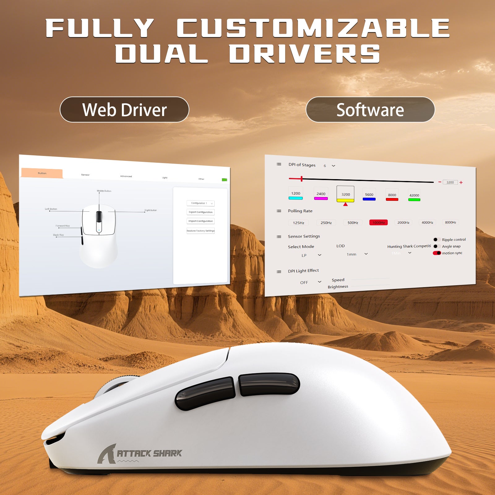 ATTACK SHARK V5 8KHz Wireless PAW3950MAX Gaming Mouse with C06 Ultra Cable
