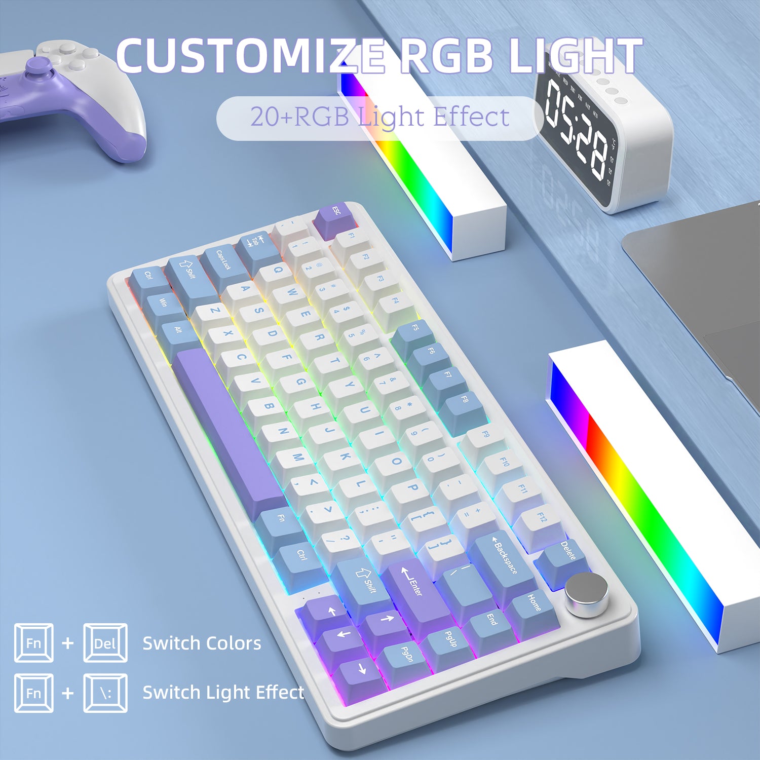 Attack Shark X85 keyboard displaying customizable RGB lighting effects and gradient keycaps.