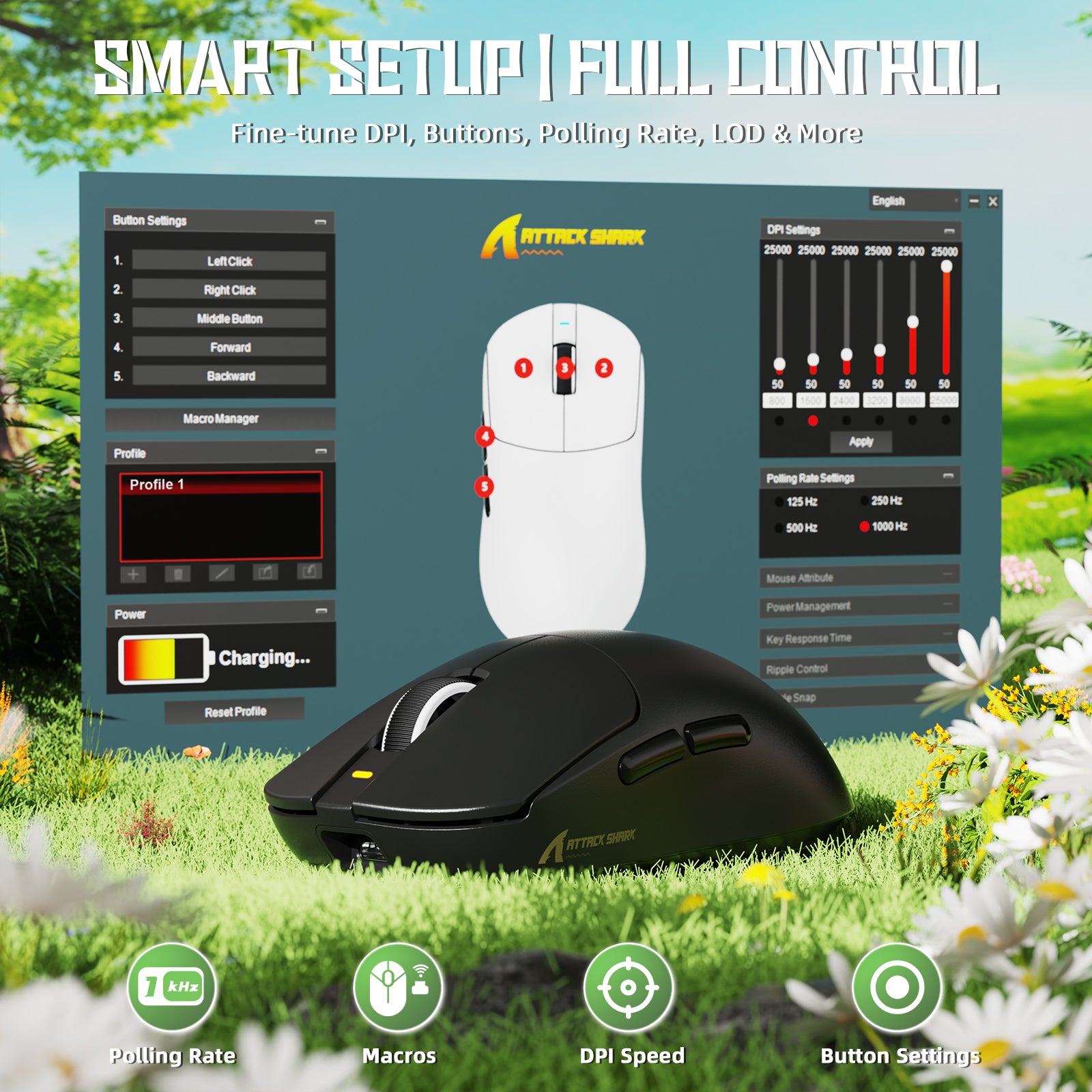 ATTACK SHARK X8SE Kabellose Tri-Mode-Gaming-Maus, 25.000 DPI, ultraleicht