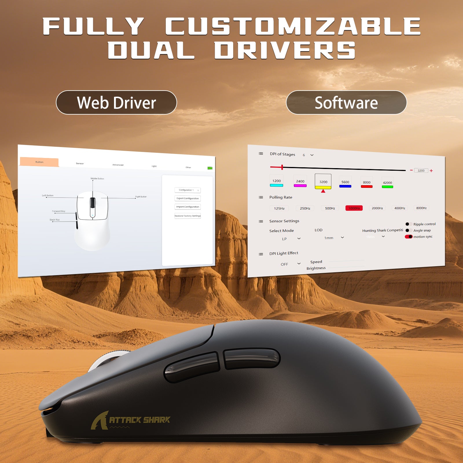 ATTACK SHARK V5 8KHz Wireless PAW3950MAX Gaming Mouse with C06 Ultra Cable