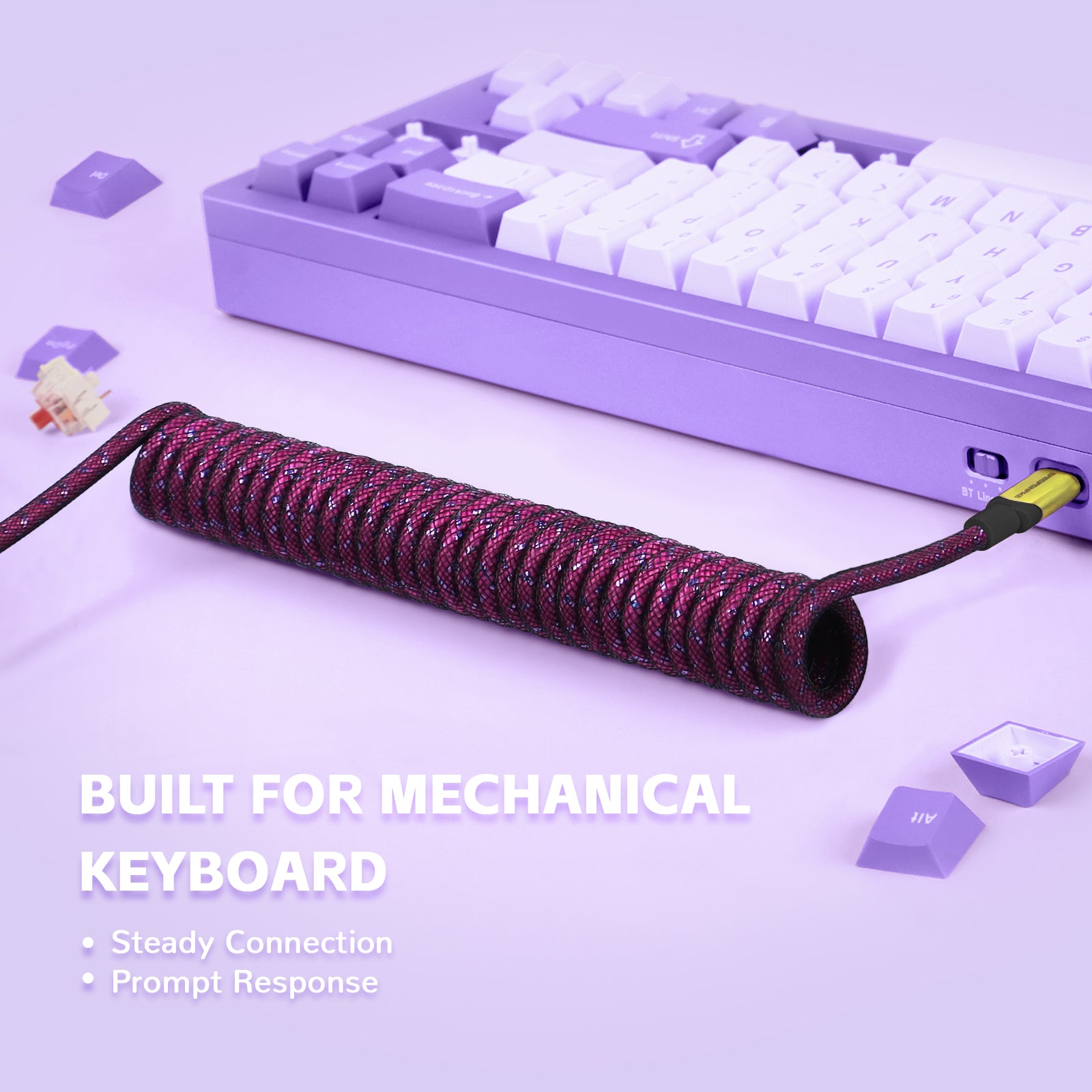 Wired custom keyboard with store purple cord